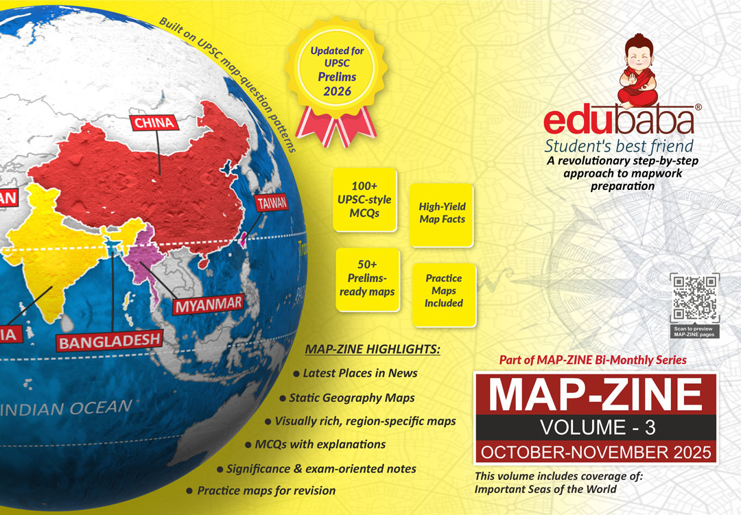Important seas and maritime regions shown on maps for UPSC