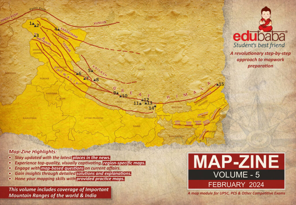 Mountain ranges of India and the world shown on UPSC maps