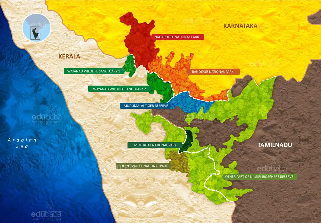 Nilgiri Biosphere Reserve across Karnataka Kerala and Tamil Nadu for UPSC