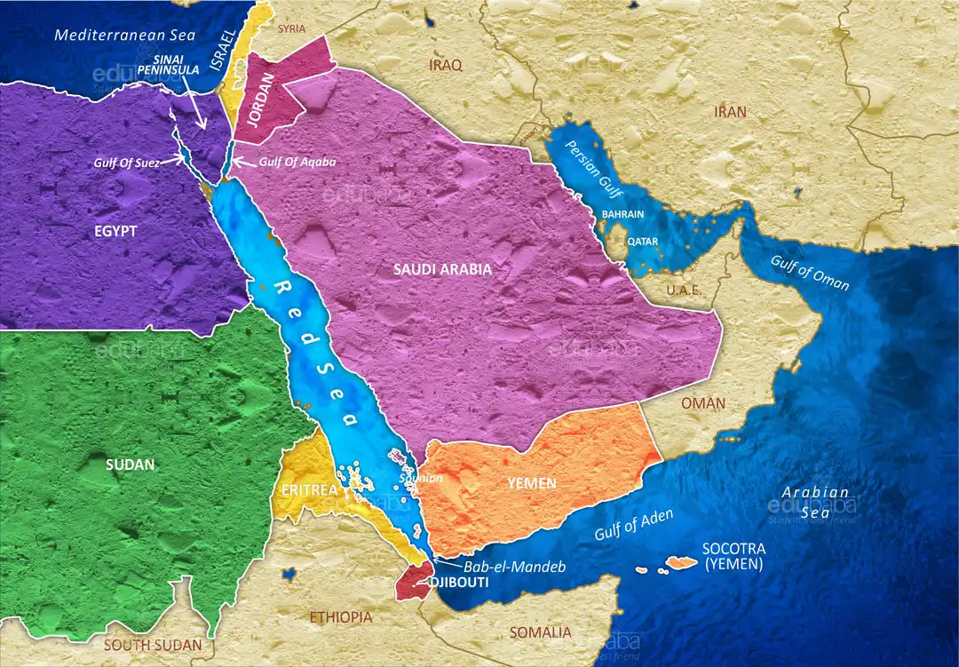 Red Sea region including Gulf of Aden and Bab el Mandeb for UPSC